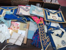 A Quantity of Vintage Masonic Items - sashes, aprons, ephemera, etc:- One Box