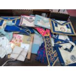 A Quantity of Vintage Masonic Items - sashes, aprons, ephemera, etc:- One Box