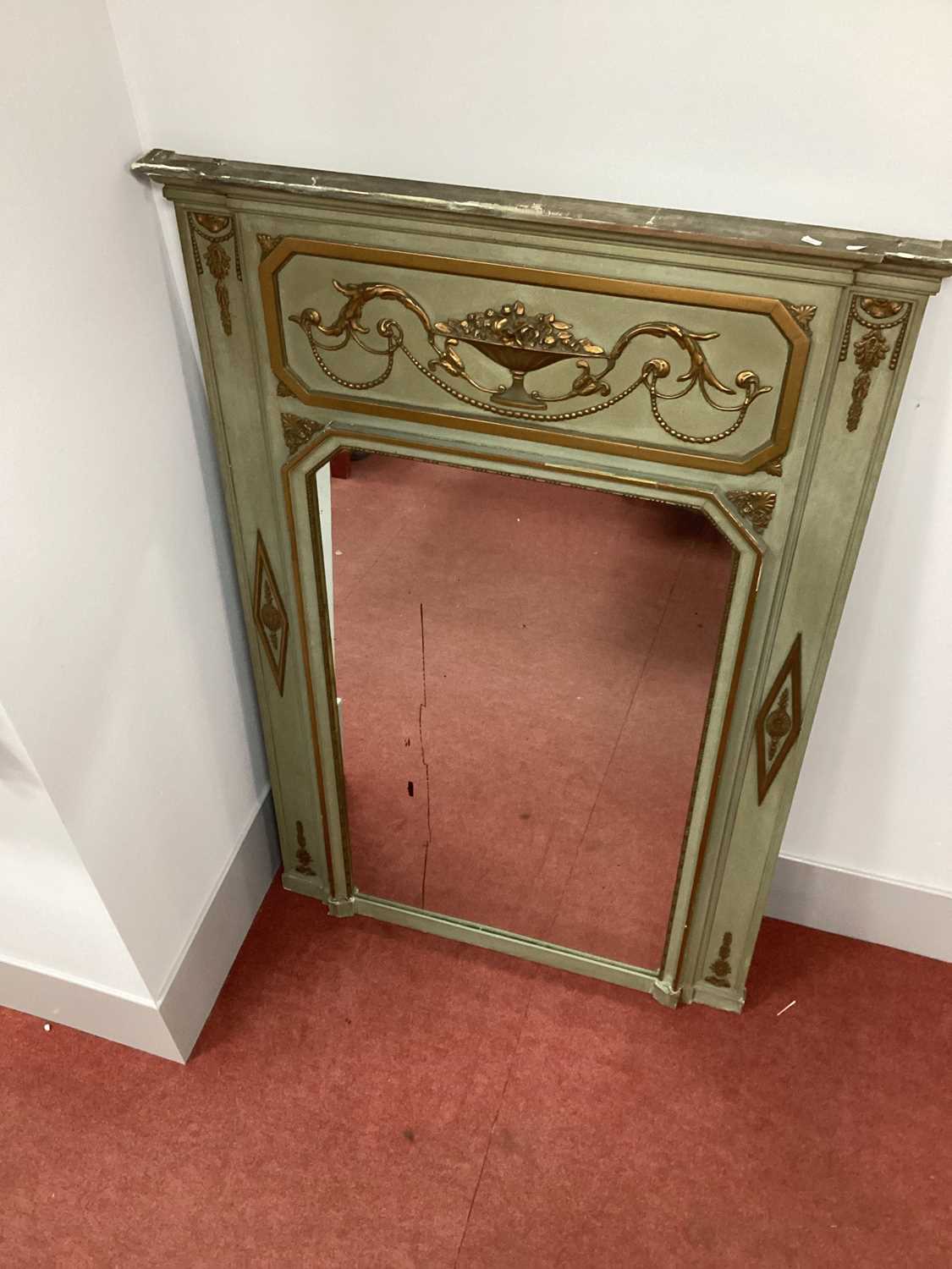 A XX Century Green Painted and Gilt Rectangular Wall Mirror, with moulded top over a panel decorated - Image 5 of 6