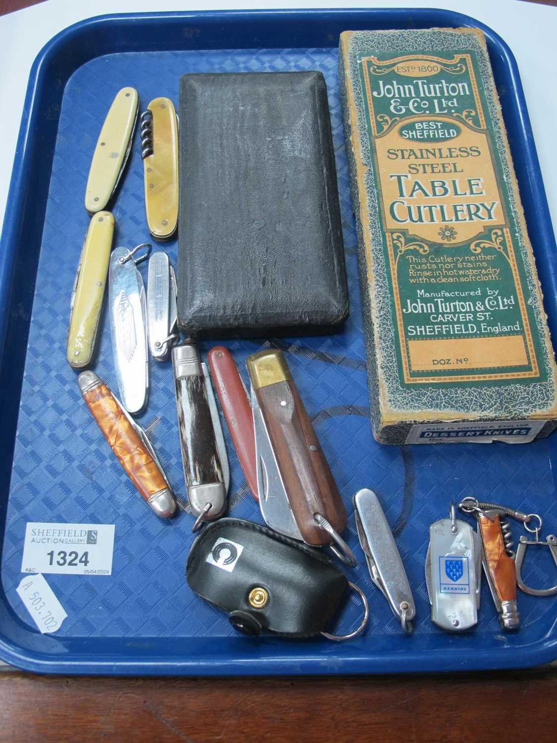 Pocket Knives, to include Rodgers, Cross Arrows. Richards (13). Geometry items, Turton table