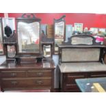 Early XX Century Stained Mahogany Dressing Table, with a central mirror, side mirrors, base with two