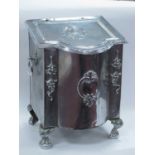 A Decorative Coal Bin, with hinged sloping lid and twin ring handles, on ball and claw feet (
