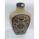 Dieter Peter for Carstens West German Pottery Vase, circa 1970s with floral decoration to flat-sided