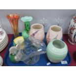 Art Nouveau Triform Glass Vase, 12.5cm high, Shelley and pair of Radford vases, jugs, glassware:-