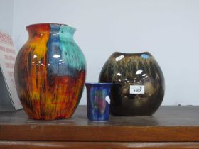 Poole Pottery - 'Precious' Small Purse Vase, 18cm high. Ovoid vase in traditional flame colours 24cm