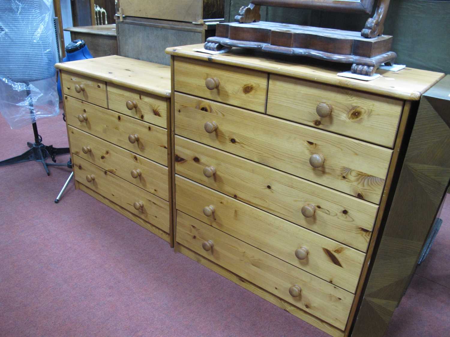 Pair of Pine Chest of Drawers, one with two short and six long drawers, 81cm wide, the other with