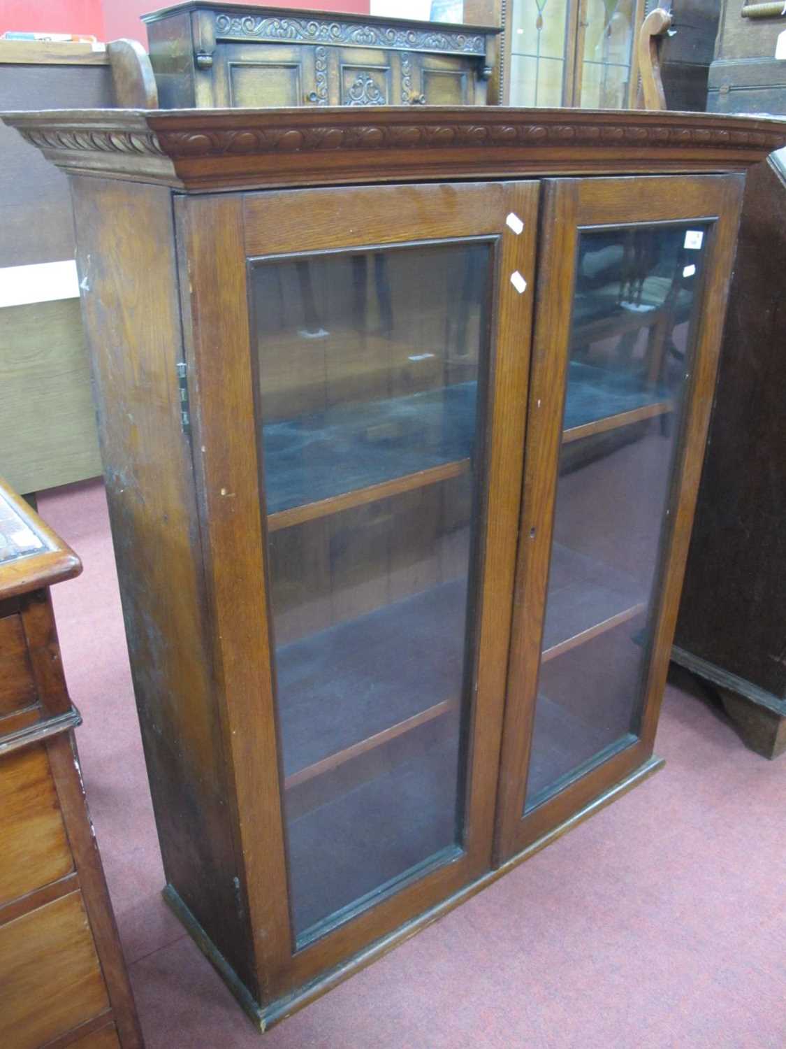 XX Century Oak Bookcase Top, with twin glazed doors, two interior shelves, 92cm wide.