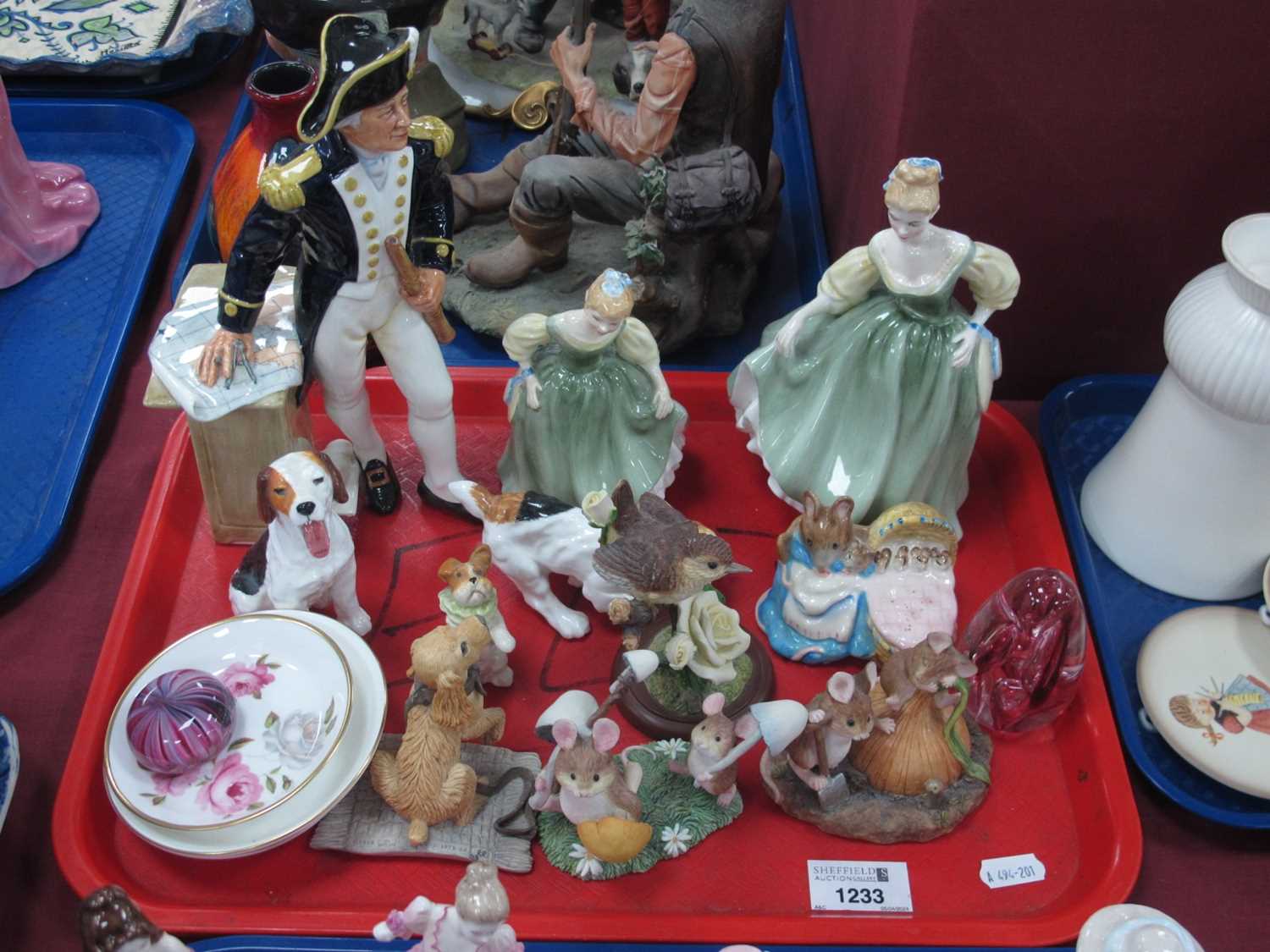 Royal Doulton Figures, The Captain HN 2260, Fair Lady HN 2193, Fair Maiden 2211, Royal Albert