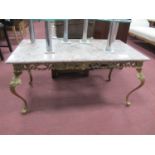 Italian Style Coffee Table, with red veined marble rectangular top, on brass carbriole legs, 94cm