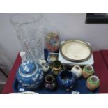 Chinese Blue-White "Primus' Jar-Cover, cut glass vase, Hanley bowl, with a pleated collar, etc:- One