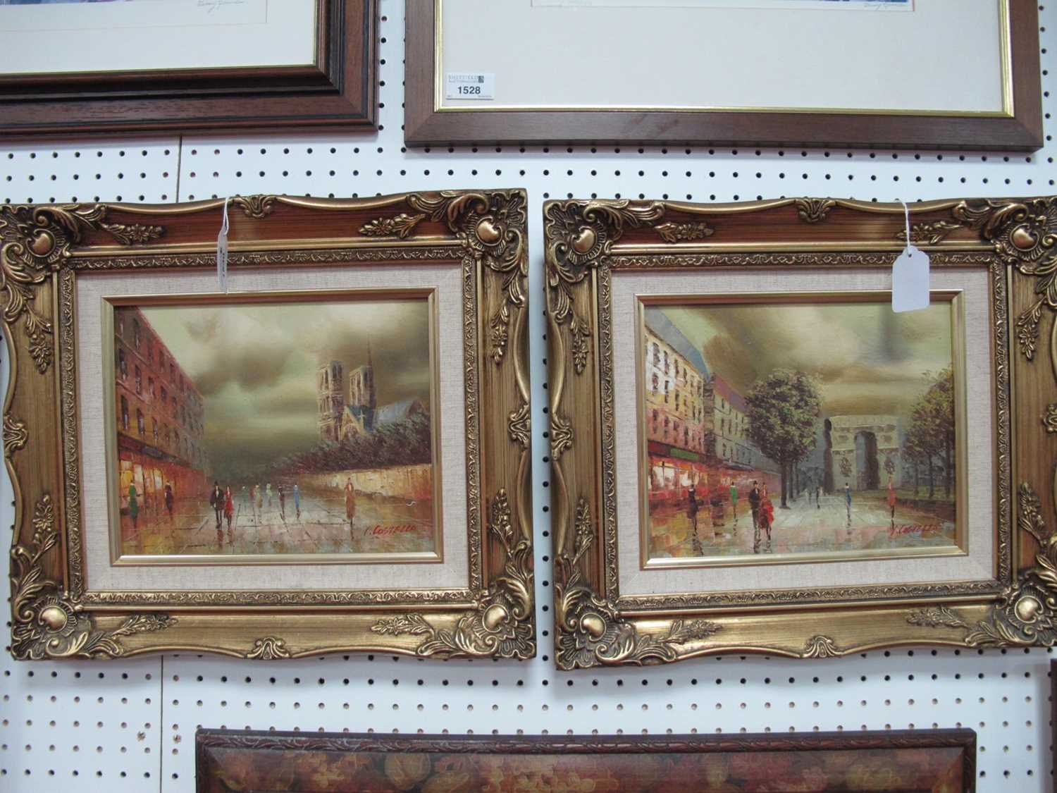 I.Costello, Parisian Street Scenes, pair of oils on board, signed lower right, 19 x 24cm. (2).