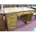 XX Century Mahogany Pedestal Desk, three top drawers, brushing slide, three graduated drawers (no