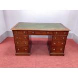 A XIX Century Mahogany Pedestal Desk, with crossbanded top inset with green leather sciver over