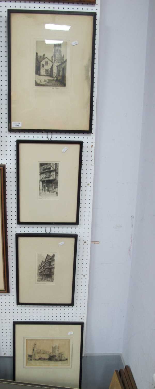 Edward H Cherry Signed Etchings 'St Bartholomews' and 'The Staple Inn' Holborn' 14.5 x 7.5cm. E.J