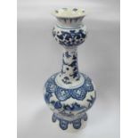 Delft Blue & White Pottery Vase, of double gourd form, on octagonal boase, painted number 104 over