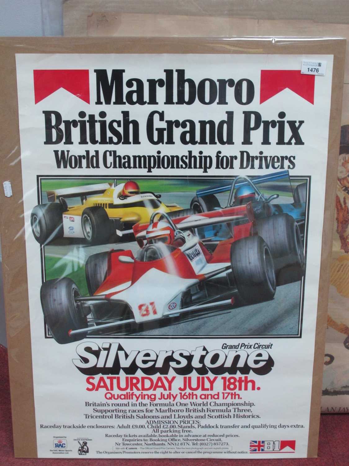 1981 Marlboro British Grand Prix Poster, Silverstone July 18th, 71 x 48.5cm.
