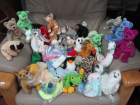 Approximately Fifty Ty Beanie Babies, comprising of 'Millenium Bear', 'Kicks Bear', 'Scorch the