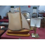 A Vintage Circa 1950's Wooden Yacht Lamp. 40cm high; plus an unusual brass lamp (possibly used in