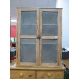 Pine Food Cupboard, with twin doors with gauze panels, 73cm wide.