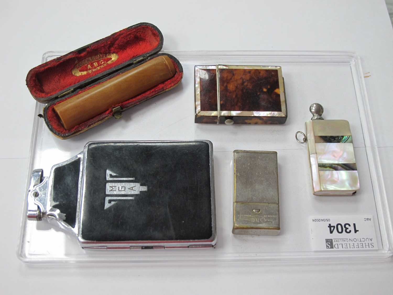 Ronson Chrome Plate Art Deco Cigarette Lighter/Case. XIX Century tortoiseshell vesta case, cheroot
