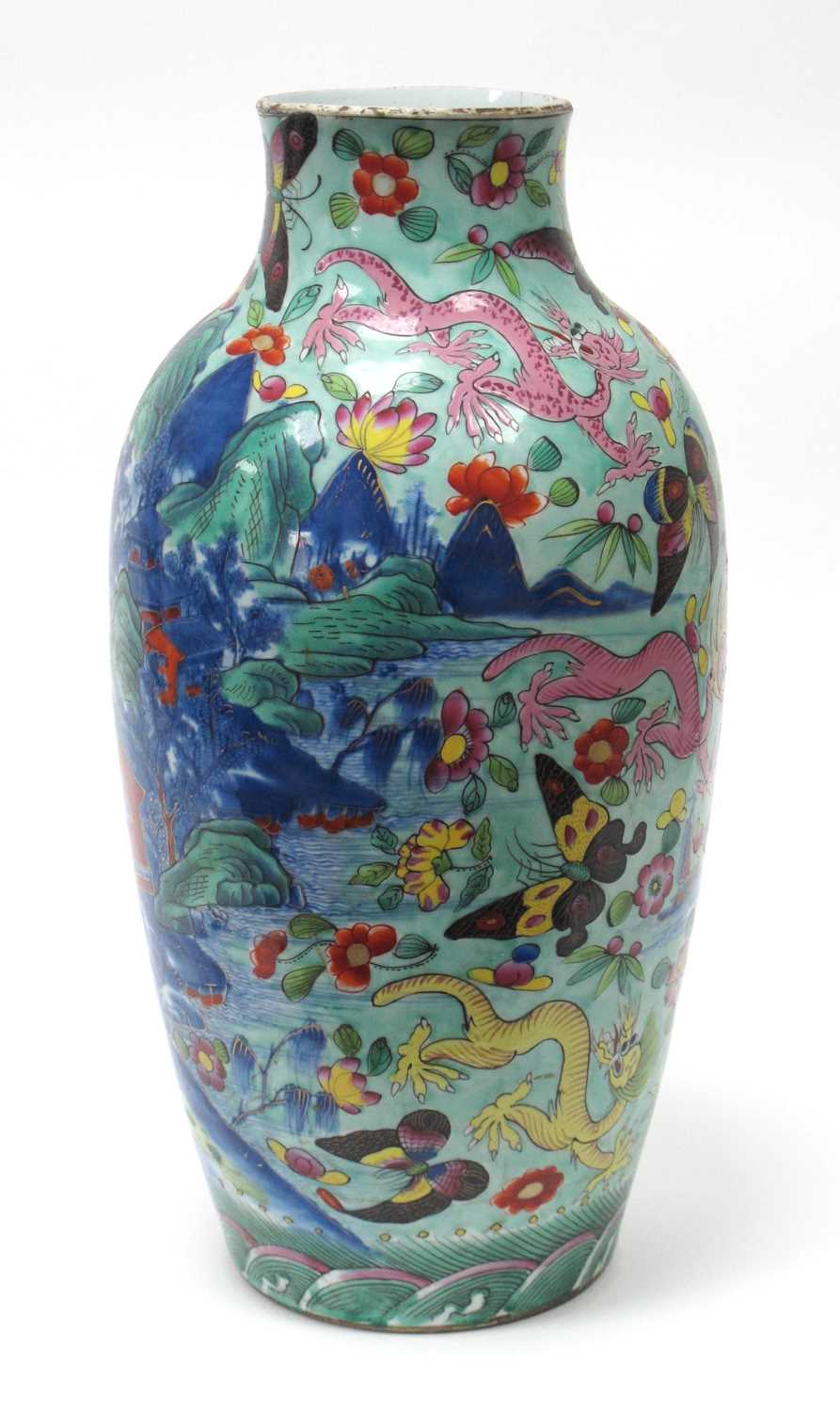 A Late XIX Century Chinese Porcelain Vase, with later famille rose decoration depicting a river - Image 2 of 2