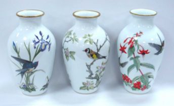 Franklin Mint Bird Vases - 'The Woodland', 'The Meadowland', and 'The Garden' each 27.5cm high. (