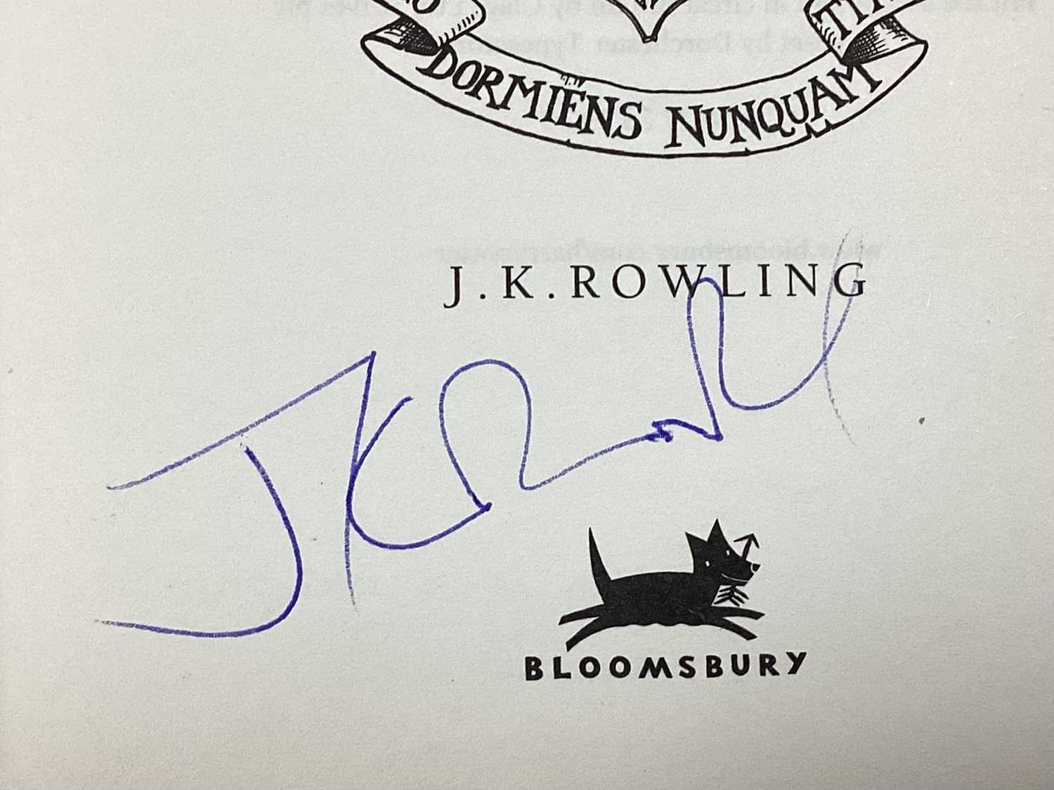 J.K. Rowling Autograph, blue pen signed (unverified) on an edition of The Philosopher's Stone, - Image 2 of 3