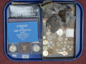 Coinage - 15 shillings of pre-1947 silver, copper, nickel, coin sets, 1970, 71 and 77, etc:- One