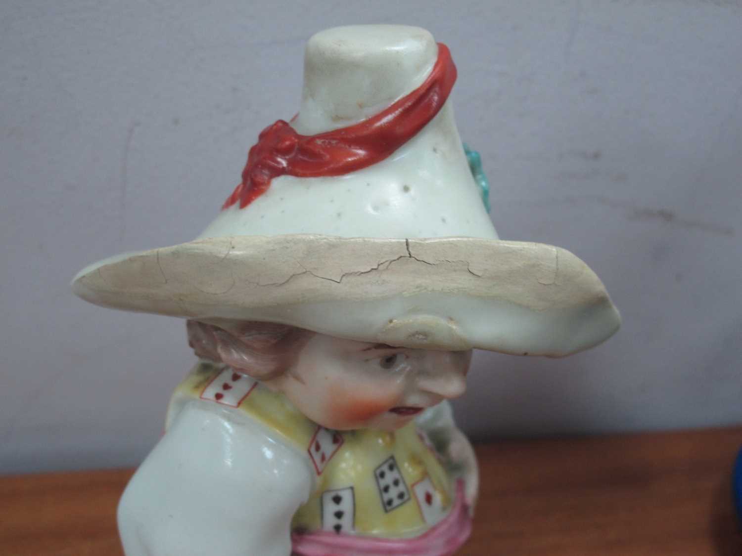 Eight Mid XIX Century Derby and Other Pottery Mansion House Dwarfs, each wearing a hat and colourful - Image 8 of 12