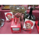 Alba 5" Red Plastic Cased Portable TV. Green bottle, tarot card advertising mirror and two free