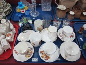 1897 Queen Victoria Pressed Glass Beaker, two 1937 beakers, Royalty cups and saucers. Wardonia
