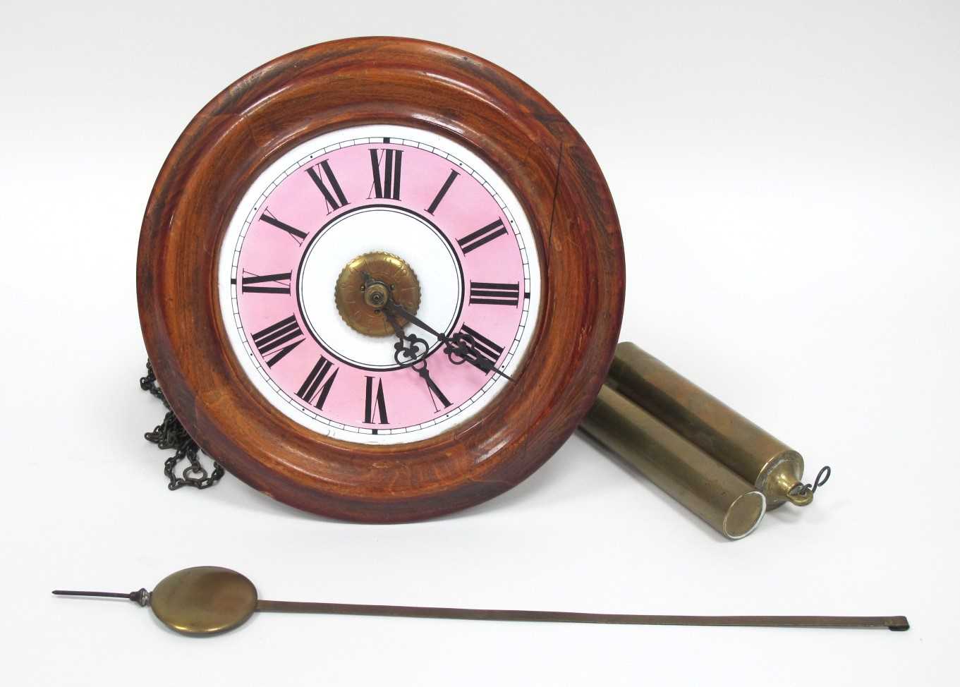 A Late XIX Century Wall Clock, the stained mahogany circular case with circular white and pink - Image 2 of 4