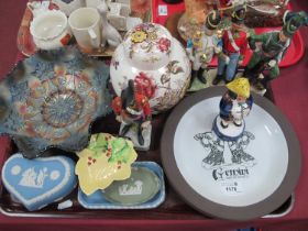 Carnival Iridescent Blue Glass Bowl, Hornsea 'Zodiac' plates, XIX Century pounce pot, Military