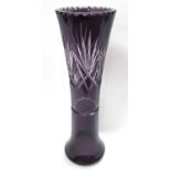 An Amethyst Cut Glass Vase, 33cm high.