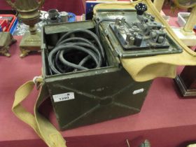 A WW2 Military Morse code box with signal lamp with various coloured lenses and spare parts box.