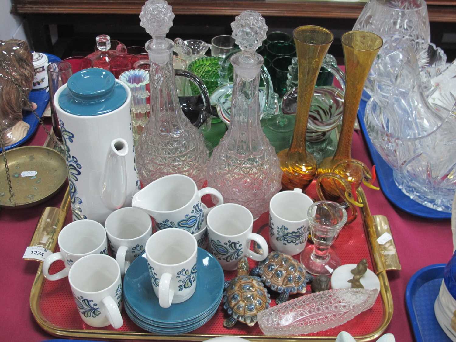 Penny Lick glass, decanters, friggers, Crown Clarance Baltic coffee service, etc:- One Tray.
