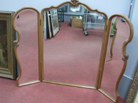 French Style Oak Folding Dressing Table Mirror, with bevelled mirrors.