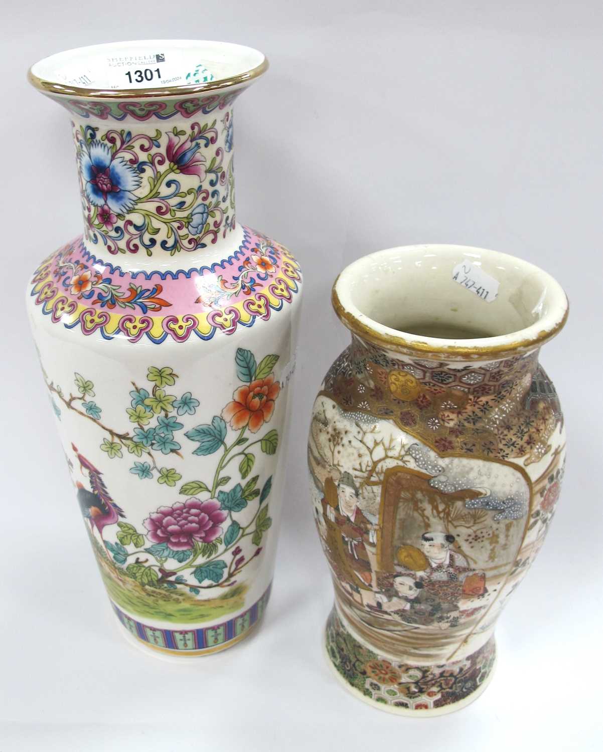 Oriental - An early XX Century Satsuma vase hand painted with oriental figures together with another