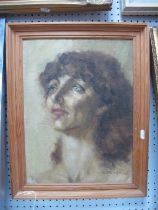 Alys Woodman, Portrait Study of a Lady Looking Upwards, oil on board, signed A.C Woodman lower