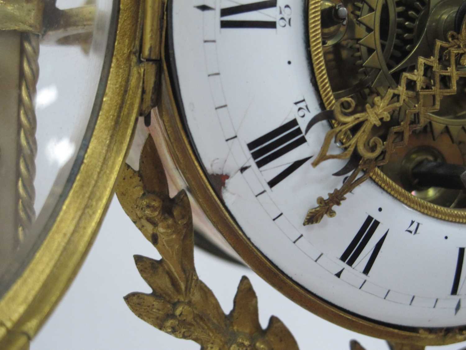 A Late XIX Century French Mantle Clock, the gilt metal and marble case with side columns mounted - Image 4 of 7