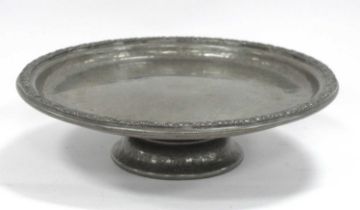A Liberty & Co 'Tudric' Pewter Tazza, with decorative rim and hammered finish, stamped No 01371 to