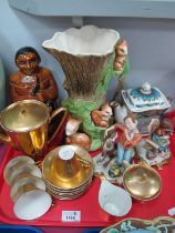 Two Italian Figure Groups, novelty sugar jar, Eastgate fauna, Sadler teapot, German coffee ware,