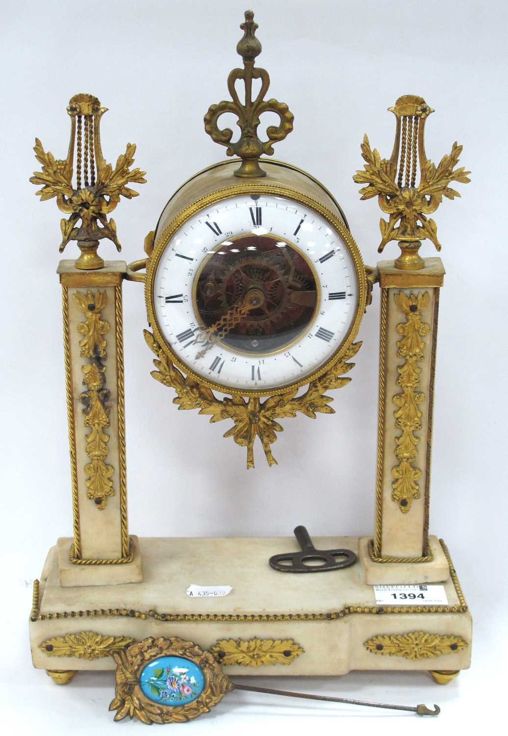 A Late XIX Century French Mantle Clock, the gilt metal and marble case with side columns mounted - Image 2 of 7