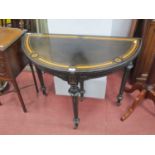 XIX Century Ebonised Demi-Lune Card Table, with a foldover crossbanded top, baized interior, on