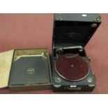 Columbia Portable Gramaphone, No 109, with swivel arm, in black casing, records and needles