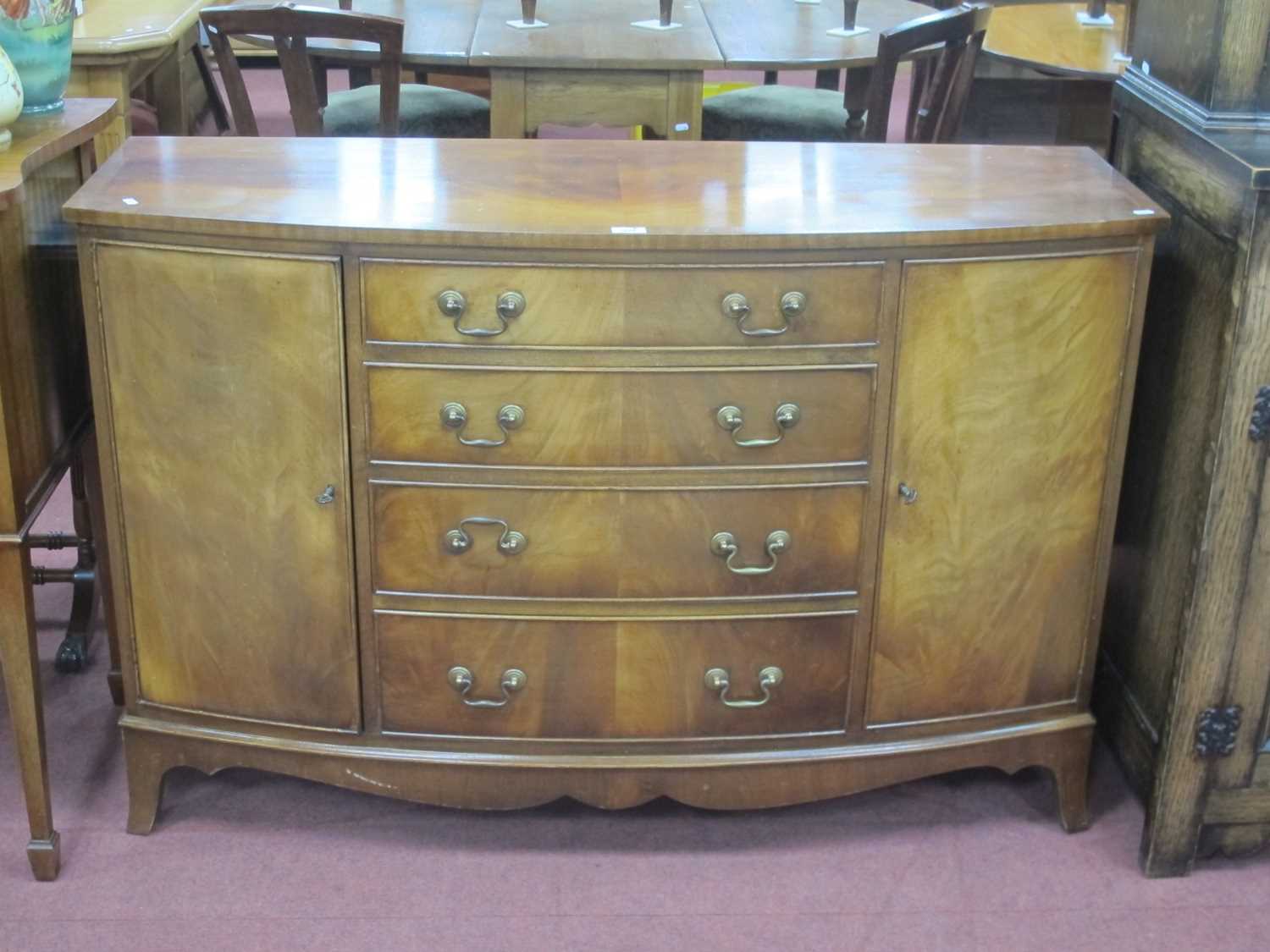 XX Century mahogany bow fronted sideboard with four central drawers, flanking cupboards on bracket - Image 2 of 2