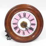 A Late XIX Century Wall Clock, the stained mahogany circular case with circular white and pink