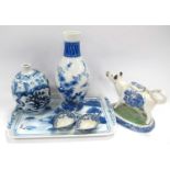 Oriental Japanese Blue & White Floral Vase, of ovoid form, 21.5cm high, spill vase featuring birds