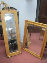A Pine Cheval Style Mirror; together with another similar wall mirror 146cm high.