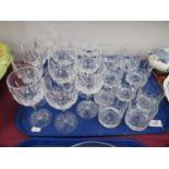 Stuart Cut Glass Wine Glasses (10) and nine various whisky glasses:- One Tray